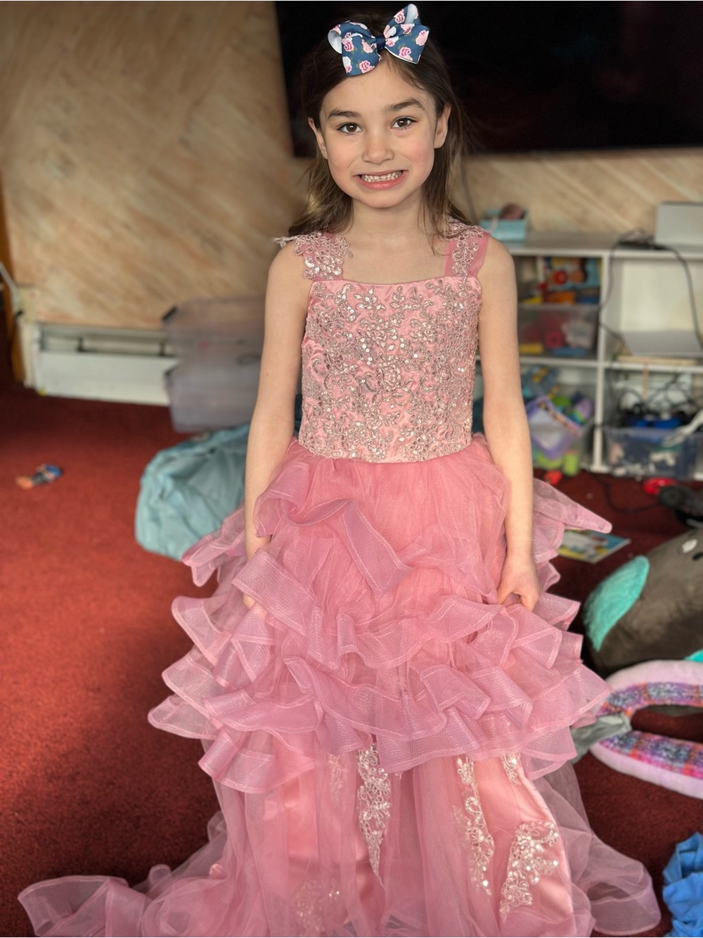 Pink Ruffled Tulle Flower Girl / Pageant Dress - Picture 4 of 4